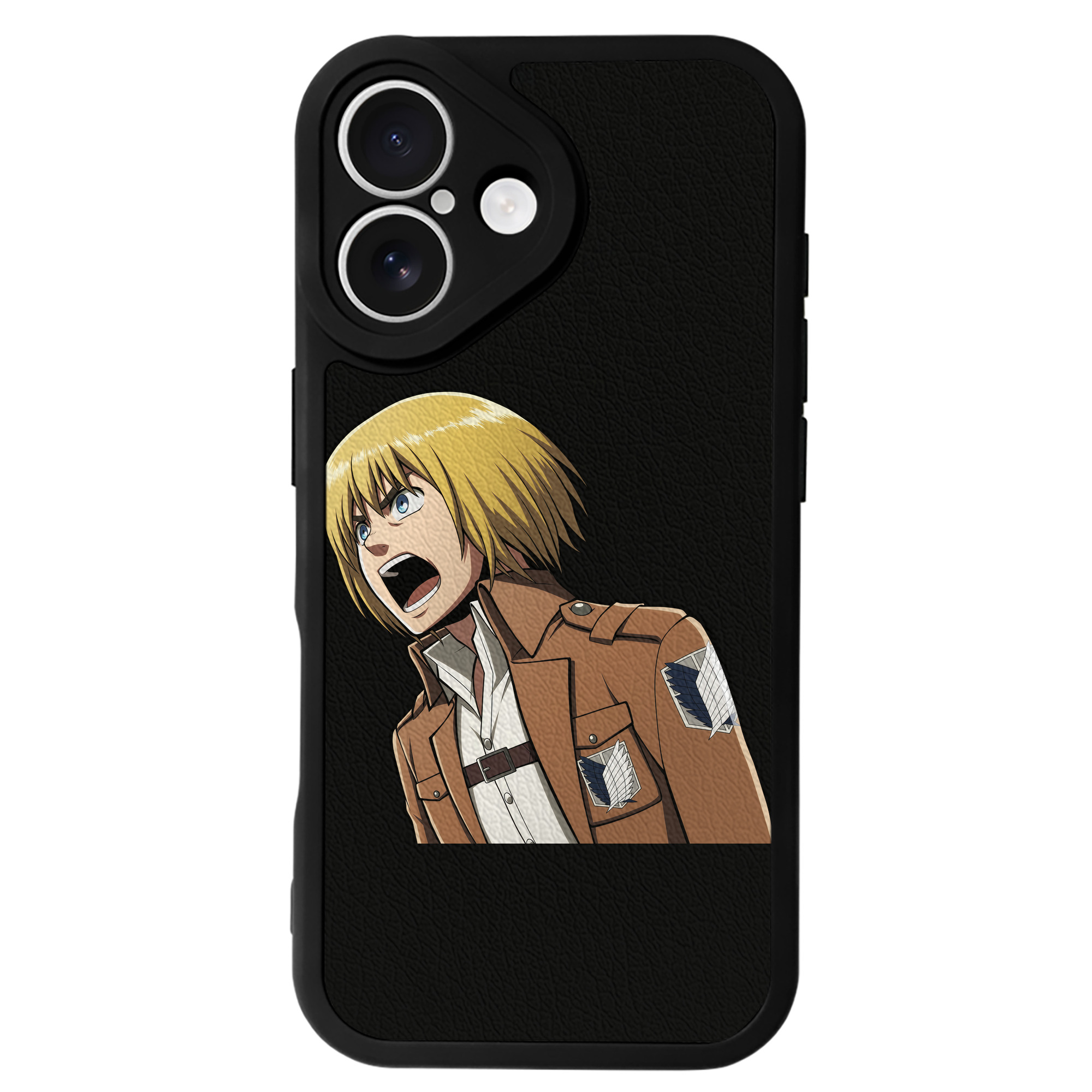 （画像用） 進撃の巨人 アルミン·アルレルト Attack on Titan Armin Arlert 【iPhone 16シリーズ対応】シリコンスマホケース（レザー調） 材質：シリコン